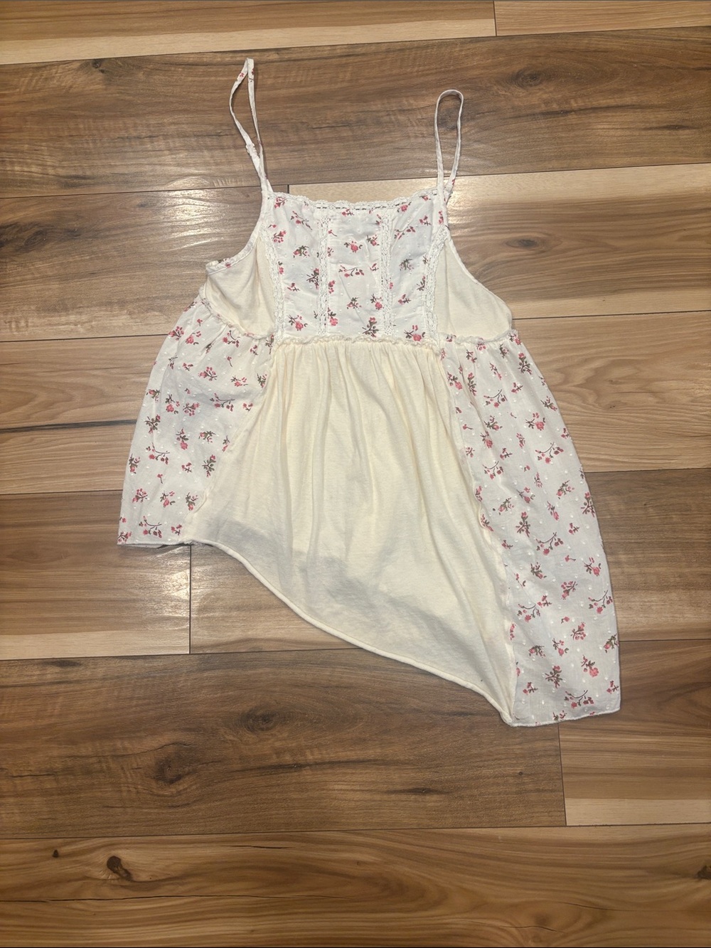 Kimchi Blue Cream Cami with Pink Floral Panels and Lace Trim